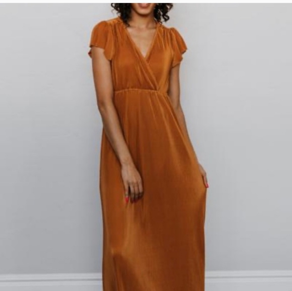 Baltic Born Athena Pleated Burnt Orange Maxi Dress Size Small - Picture 2 of 11
